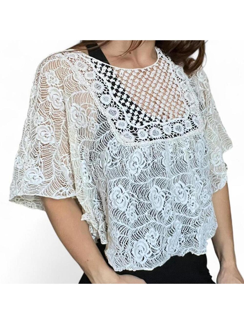 White Lace Blouse with Rose Details